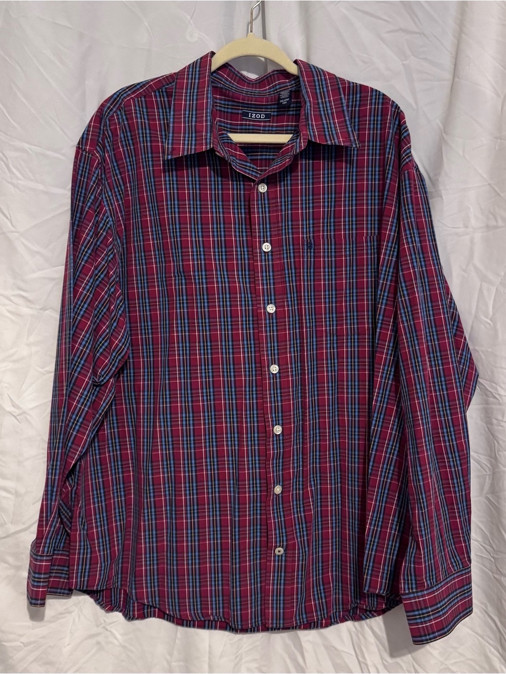 Izod Men’s Red and Blue Plaid Button-Down Shirt